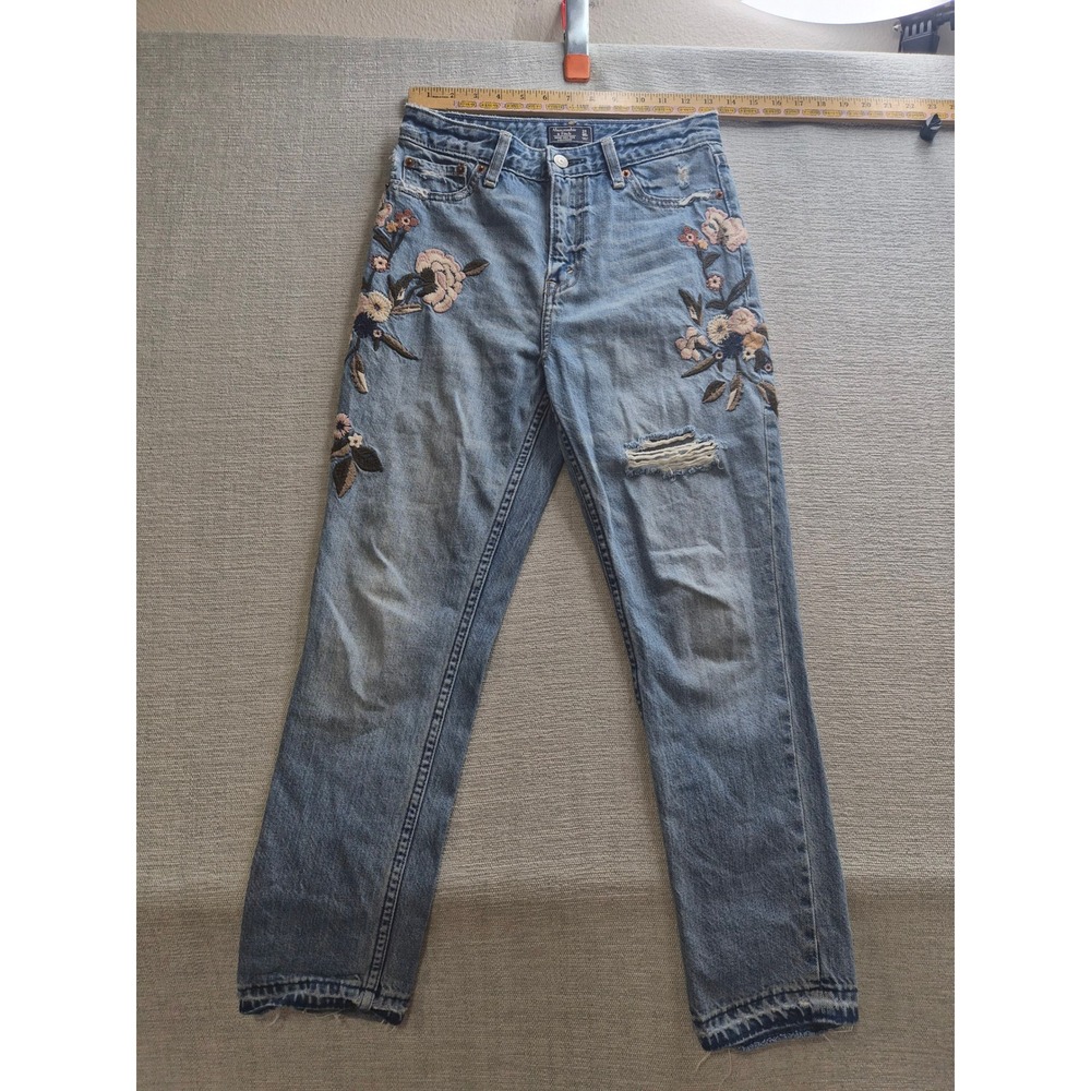 Abercrombie & Fitch Annie High Rise Girlfriend Jeans Womens 24/00R Blue Floral
